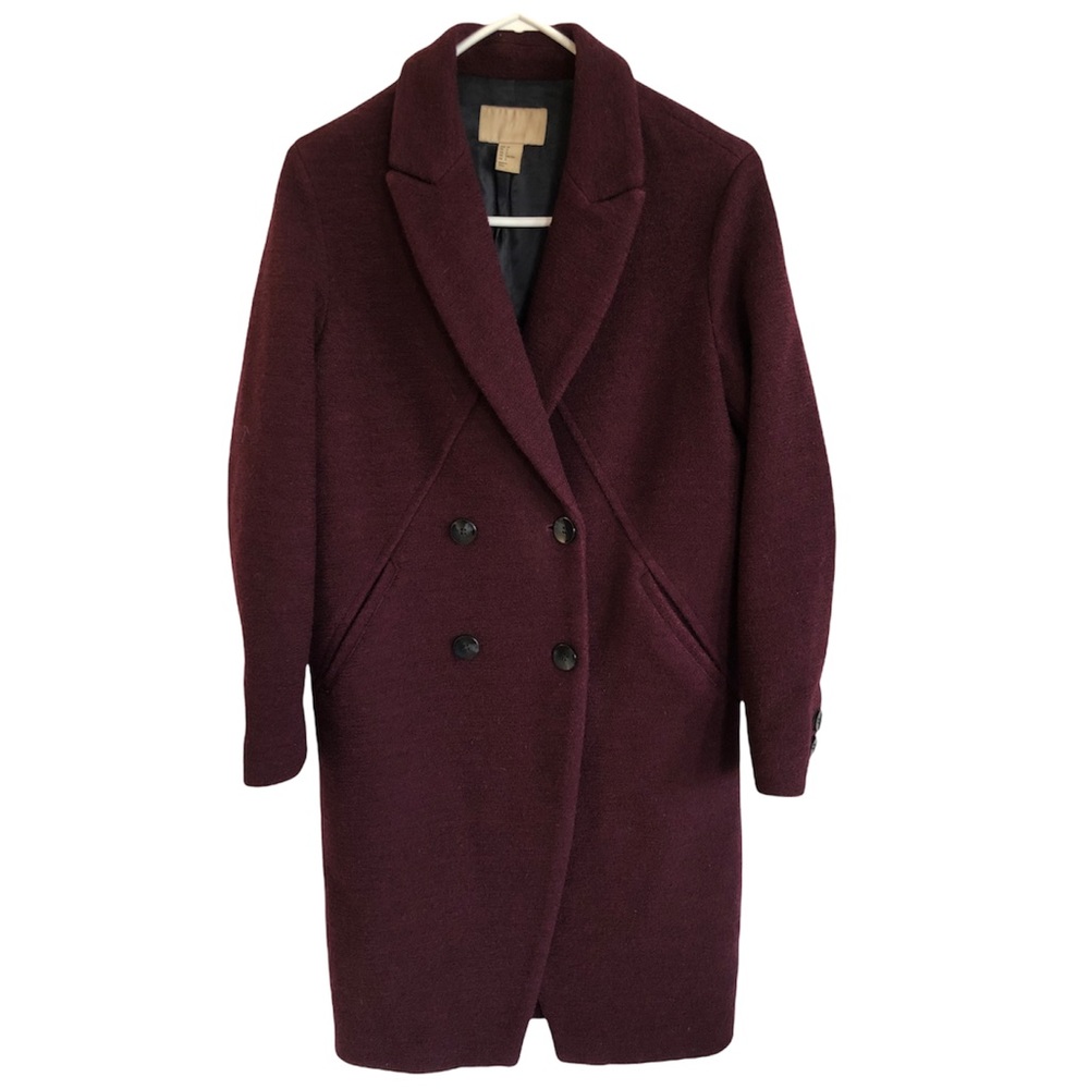 H&M Maroon Burgundy Wrap Cocoon Coat Jacket Size 2
